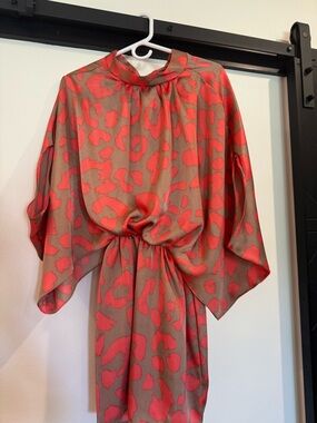 Tyche Coral and Taupe Animal-Print Dress Size Small